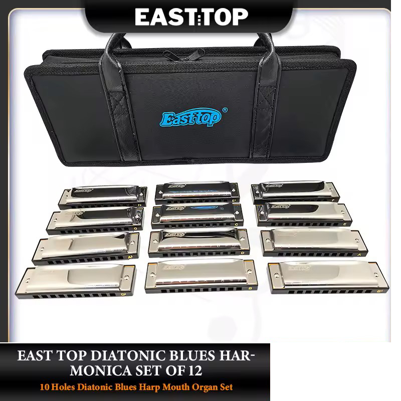 EASTTOP T10-3-12 10 Holes Diatonic Blues Harmonica Set of 12 Keys Mouth Organ