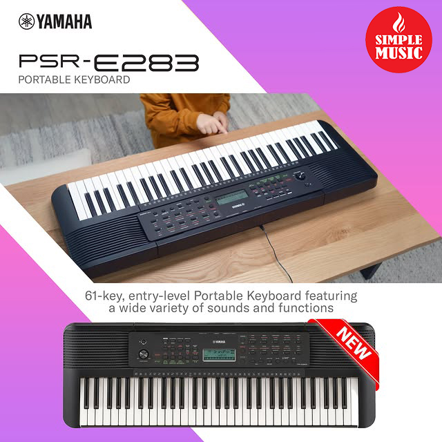 Yamaha PSR-E283 61 Key Portable Keyboard for Beginners with Music Rest, Power Adapter