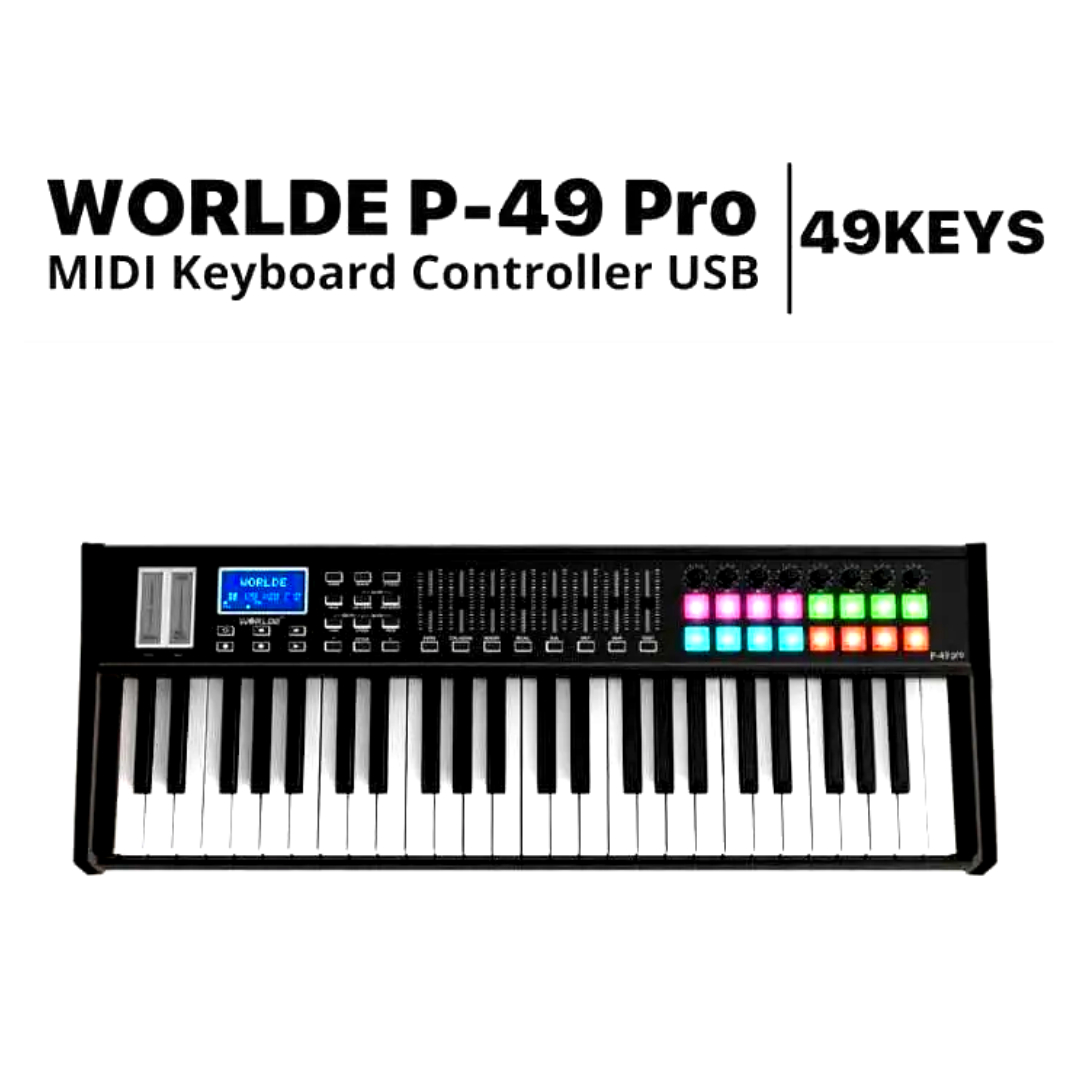 WORLDE P-49 Pro 49-Key USB MIDI Keyboard Controller LCD Display with 49 Semi-weighted Keys 16