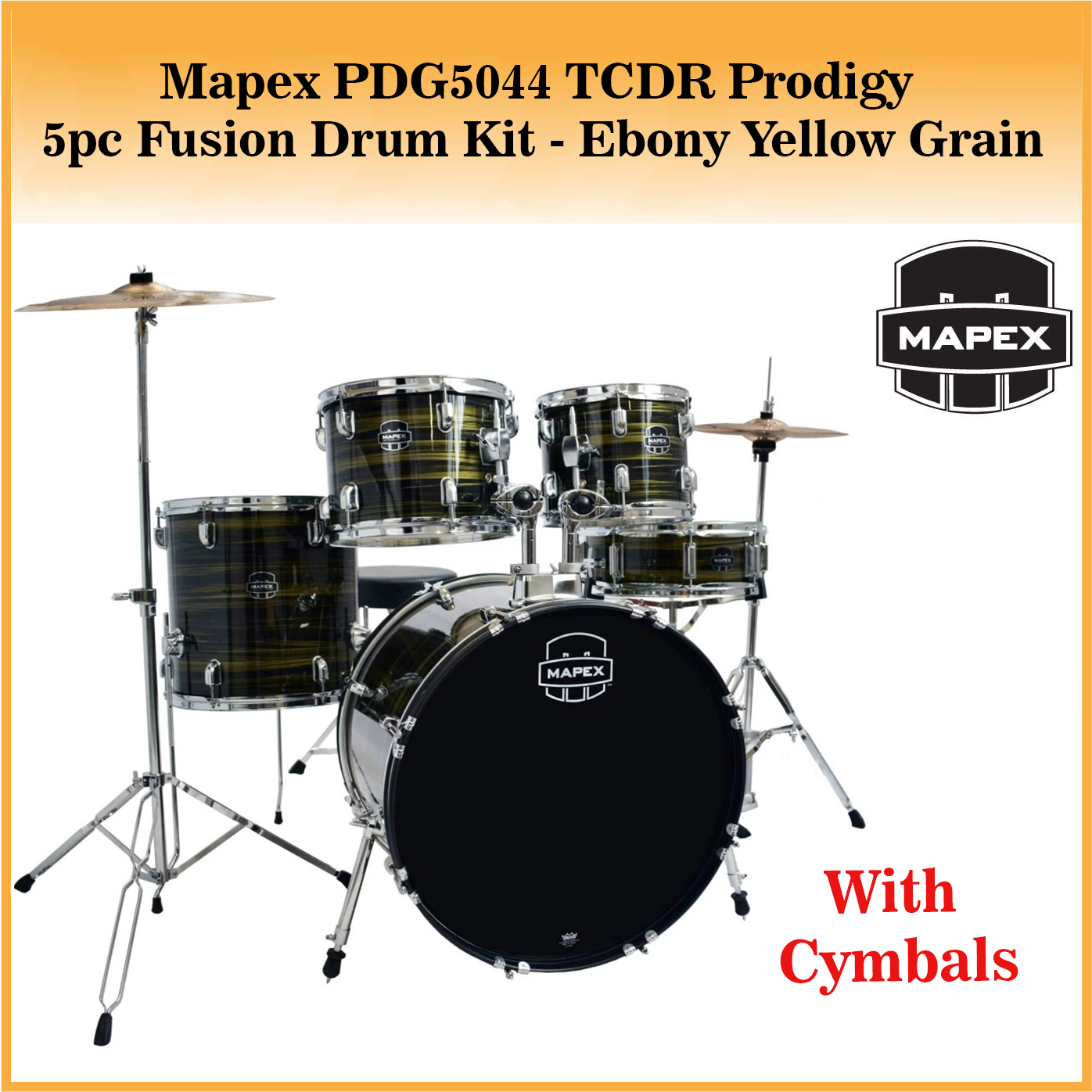 Mapex PDG5044TCDR Prodigy 5pc Drum Kit Ebony Yellow Grain