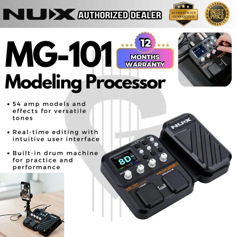 NUX MG-101 Multi Effects Guitar Pedal, 25 Classic Amp Models,512 samples,46 Effects,Live Stream