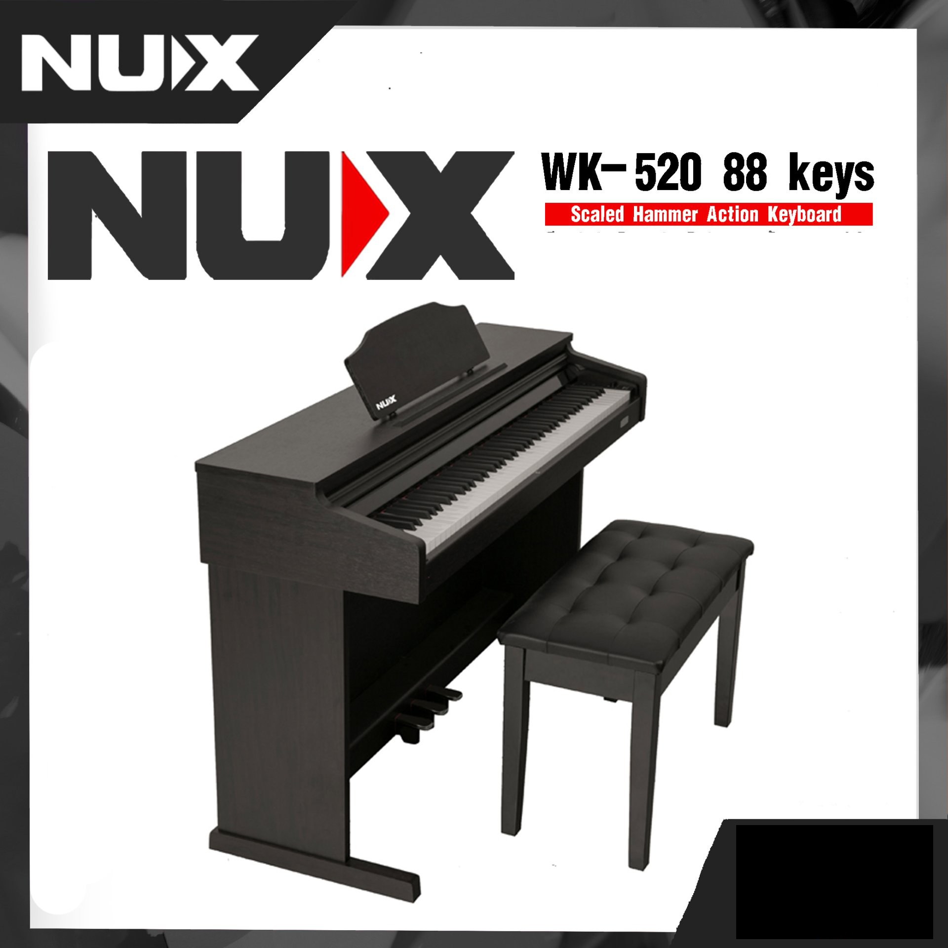 NUX WK-520 88 Key Digital Piano Full Weighted Keys Hammer Action Smart Pianos (APP Support)