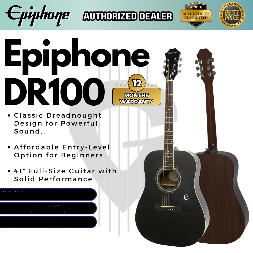 Epiphone Songmaker DR-100 - Ebony Solid Top Acoustic Guitar