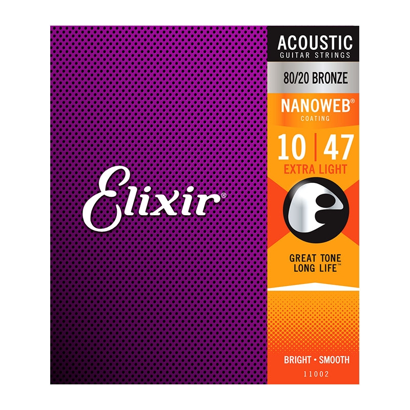 Elixir Strings 16002 Nanoweb Phosphor Bronze Acoustic Guitar Strings - .010-.047 Extra Light