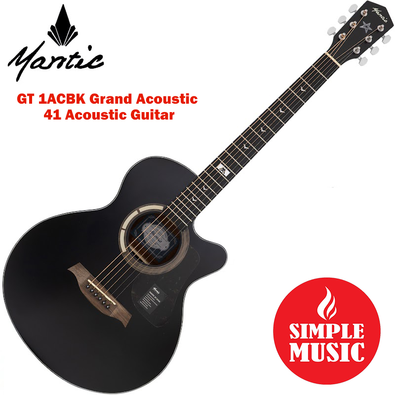 Mantic GT-1ACBK 41 Grand Auditorium Cutaway Black Acoustic Guitar