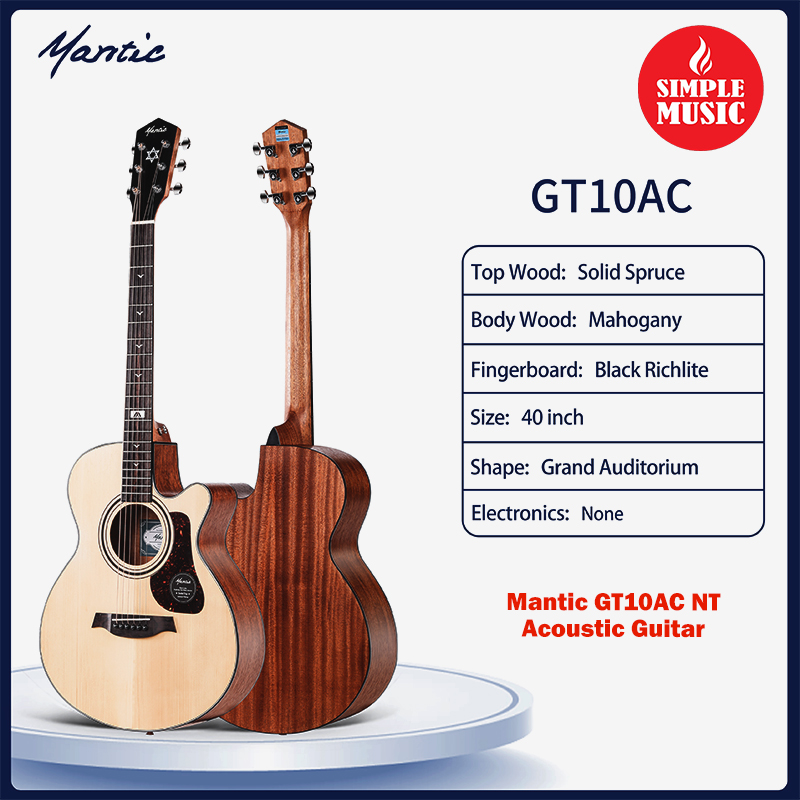 Mantic GT-10AC 40 Cutaway Grand Auditorium Natural Acoustic Guitar(Solid Top)