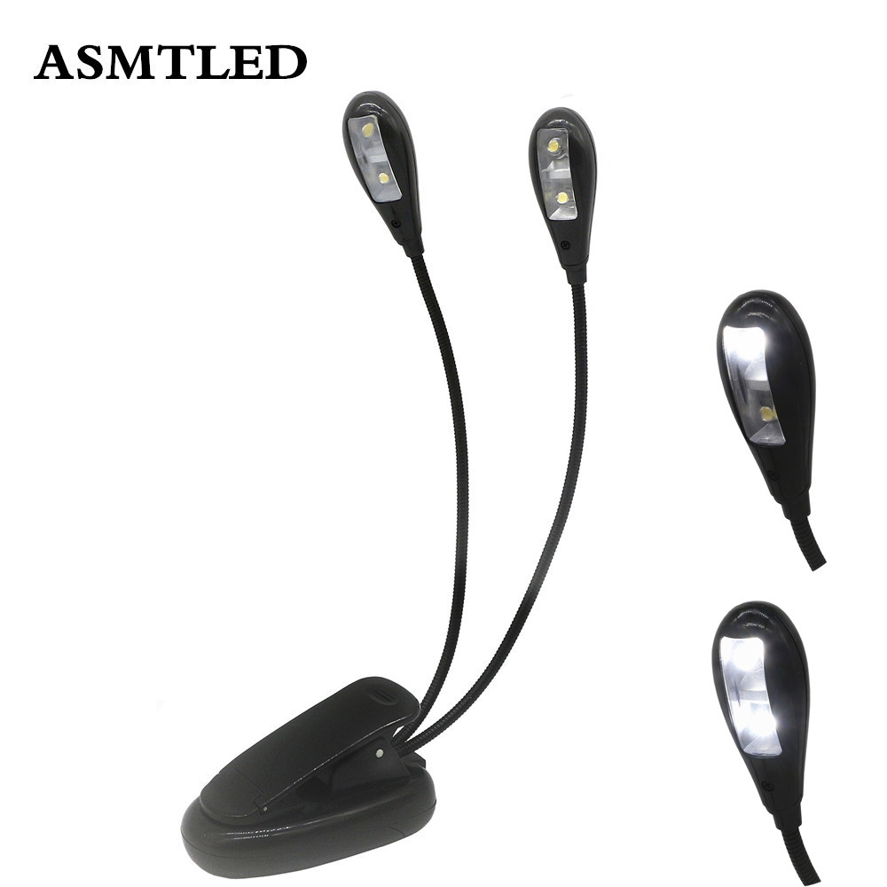 2 Dual Flexible Arms 4 LED Clip-on Lamp for Music Stand Book Reading Light