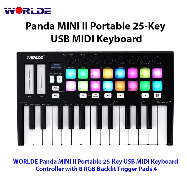 WORLDE Panda MINI II Portable 25-Key USB MIDI Keyboard Controller with 8 RGB Backlit Trigger Pads 4