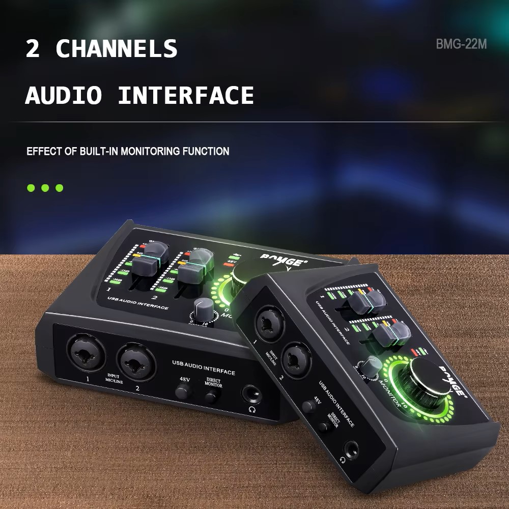 Mini 2 Channel USB Audio Interface Sound Card Recording Streaming and Podcasting with XLR48V