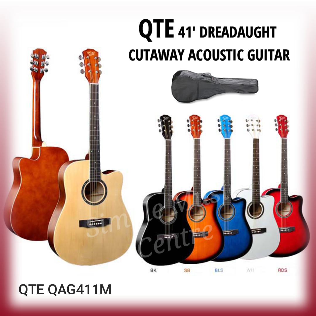QTE Dreadnought 41' Full Size Steel String Acoustic Guitar (Matte with Truss rod) +Guitar Bag