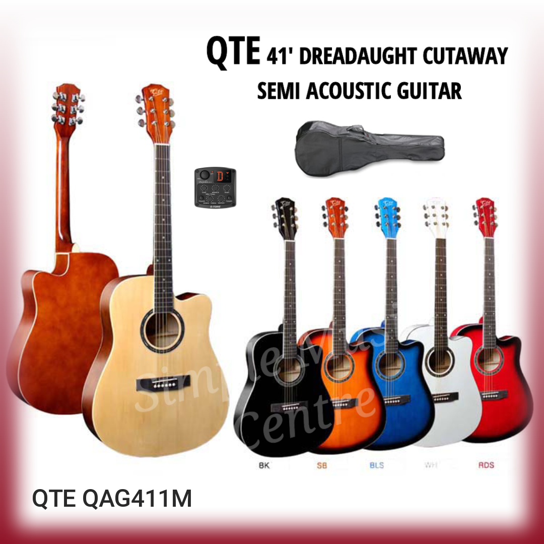 QTE 41' Steel String Dreadnaught Semi Acoustic Guitar (Matte finish with Truss rod) + Guitar Bag