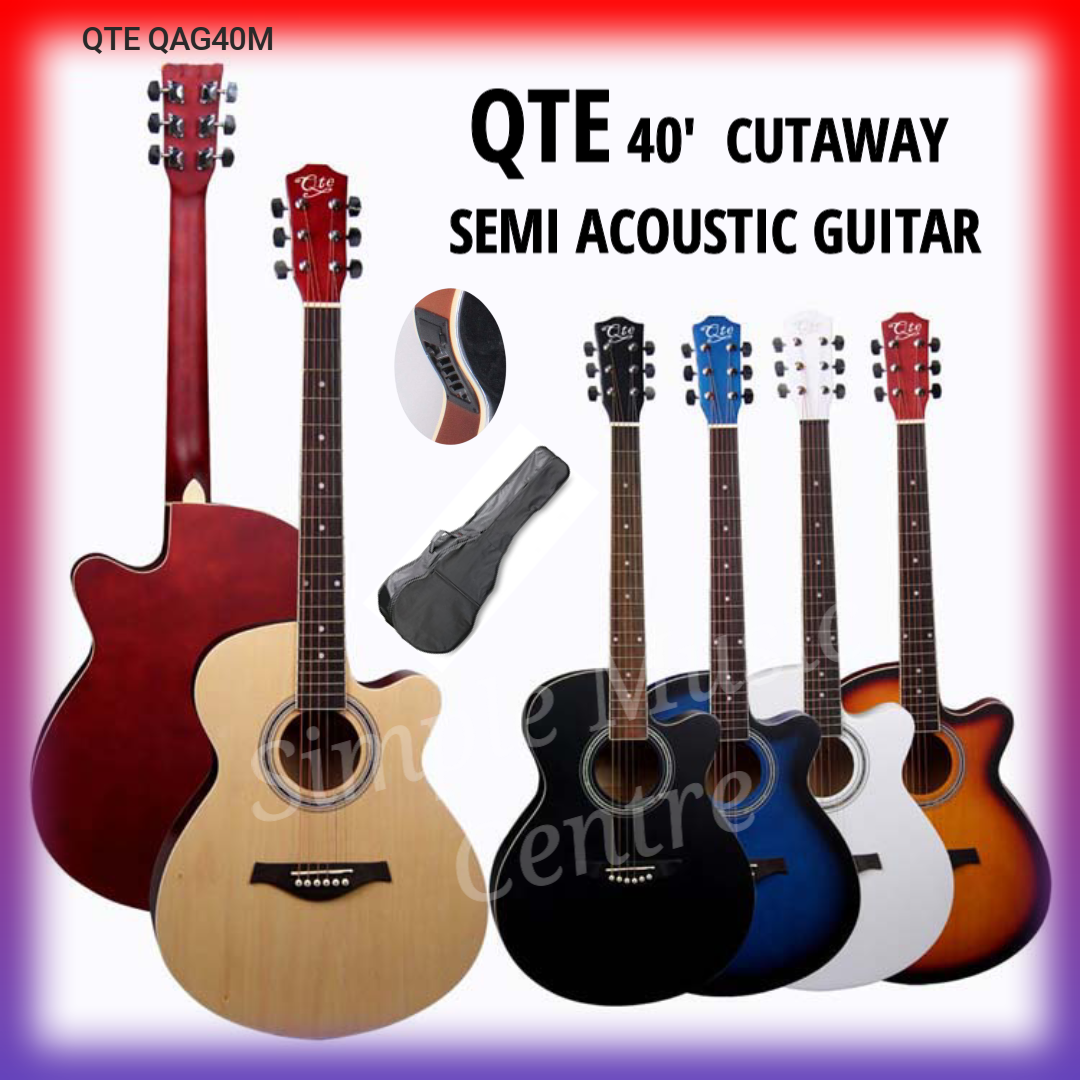 QTE 40' Semi Acoustic Guitar (Matte Finish with Truss rod) + Guitar Bag