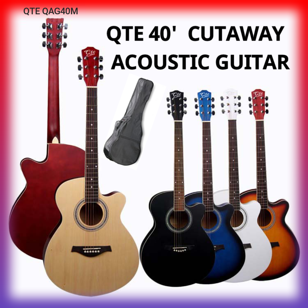 QTE 40' Acoustic Guitar (Matte Finish with Truss rod) + Guitar Bag