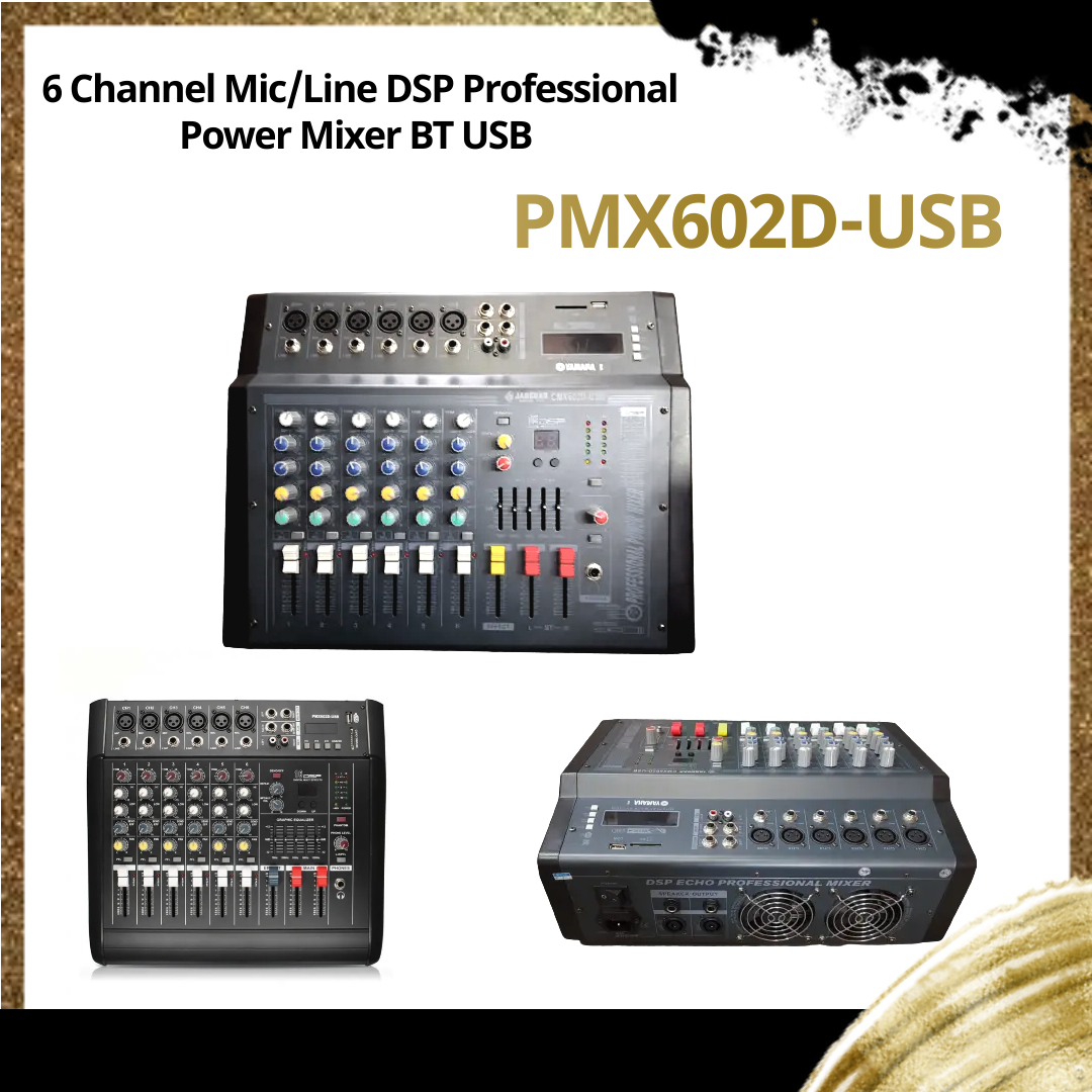 6 Channel Mic/Line DSP Professional Power Mixer BT USB PMX602D-USB