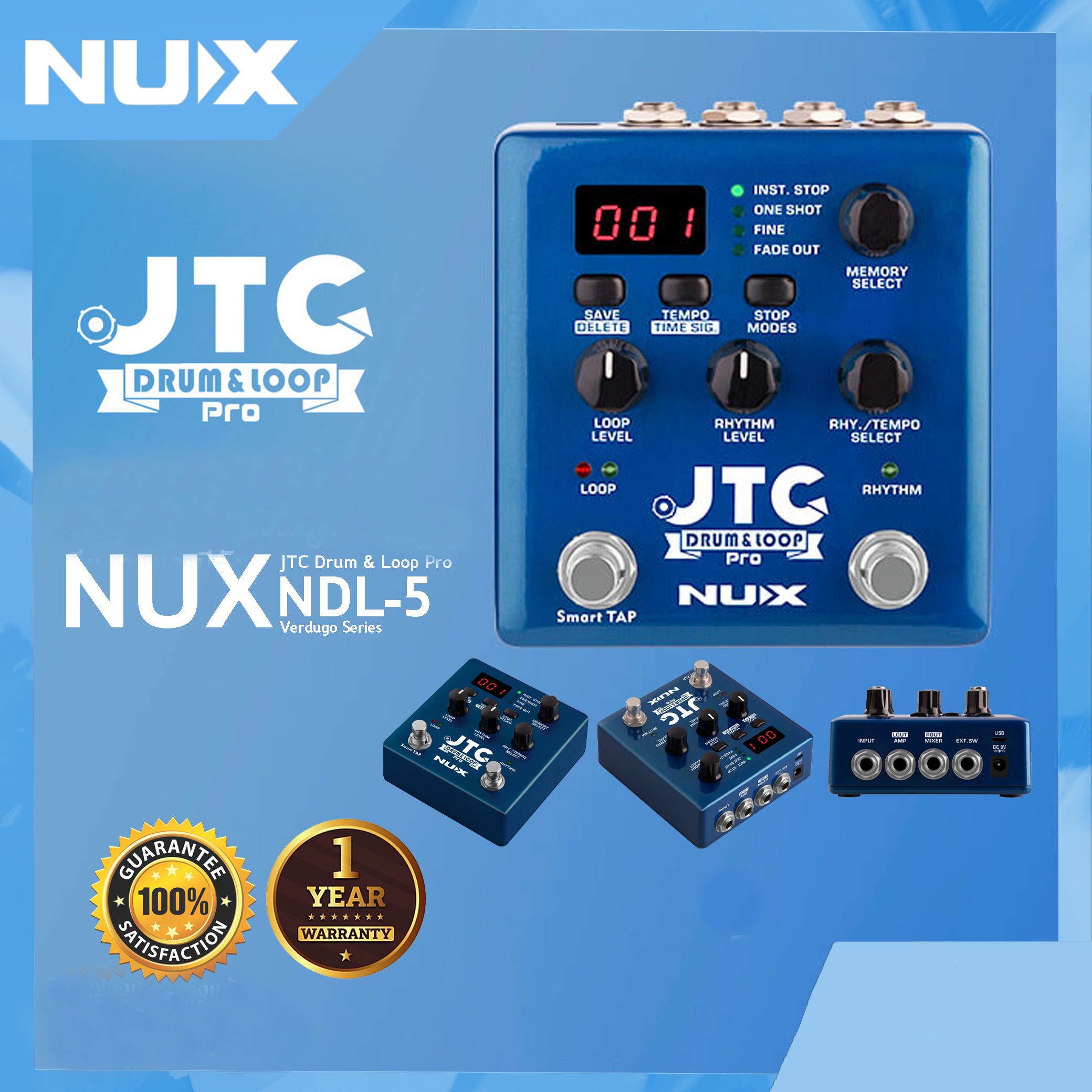 NUX JTC NDL-5 Drum & Loop Pro Dual Switch Looper Effect Guitar Pedal