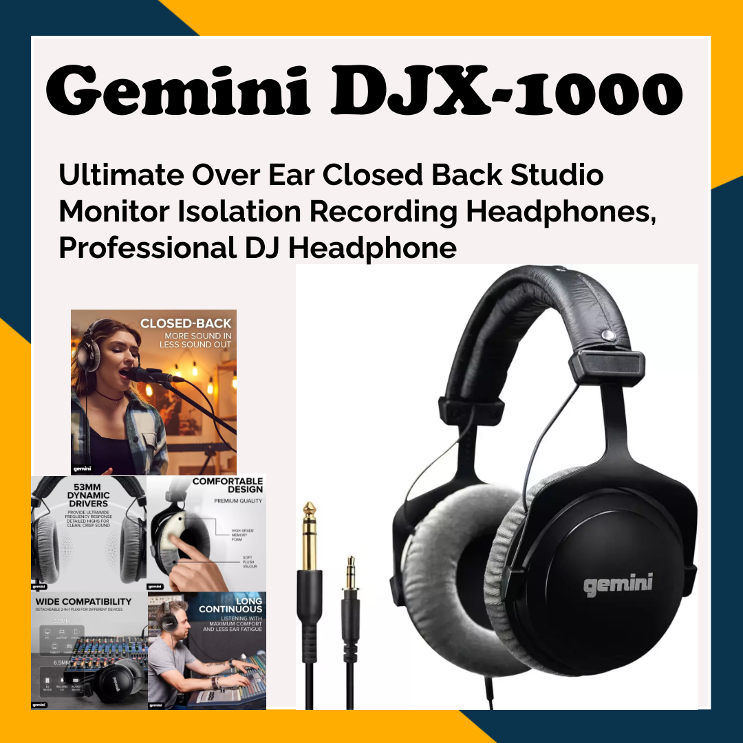 Gemini DJX-1000 DJ & Studio over Ear Recording Professional Headphones
