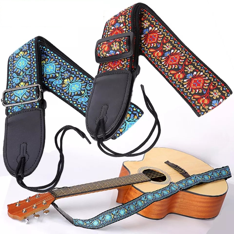 Retro Embroidery Guitar Strap Shoulder Belt Adjustable Bass/Acoustic/Electric/Ukulele