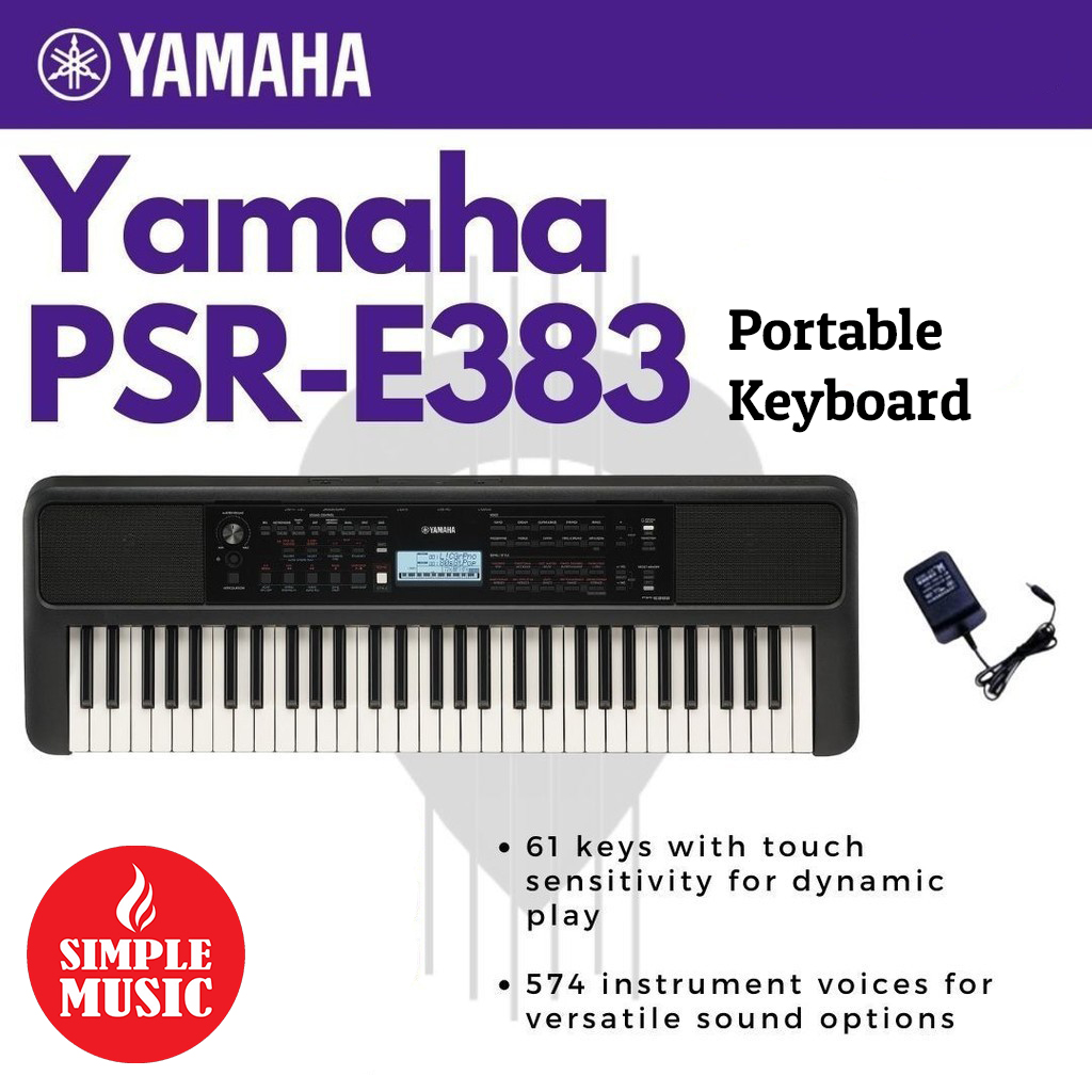 Yamaha Keyboards PSR-E383 61-Keys Portable Keyboard with Original Adapter