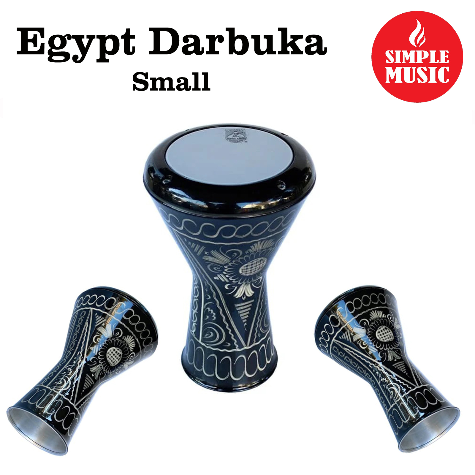 Black Embroidered Egyptian Darbuka Drum Doumbek Tombak Percussion Instrument - Small