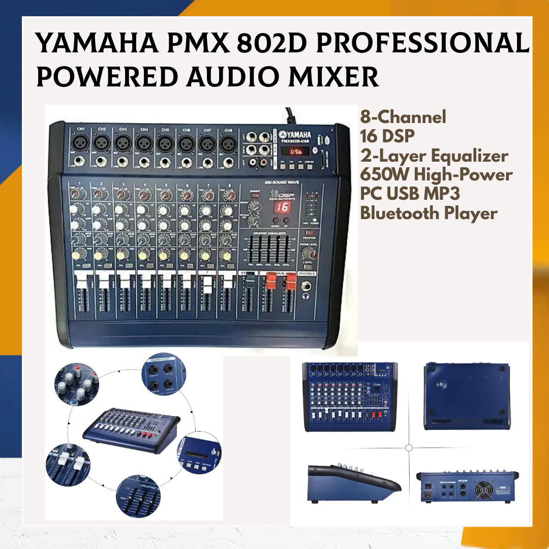 YAMAHA PMX802D Professional Powered Audio Mixer 8-Channel 16DSP USB MP3 Bluetooth Player