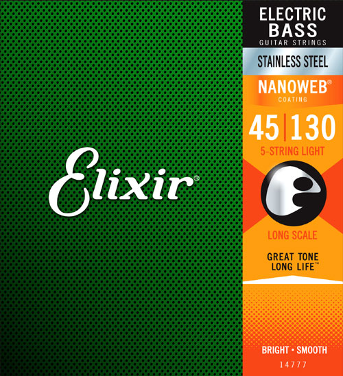 Elixir Strings 14777 Nanoweb Electric Bass Guitar Strings - .045-.130 Light Long Scale, 5-string