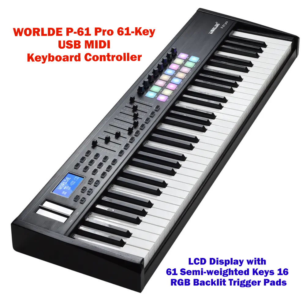 WORLDE P-61 Pro 61-Key USB MIDI Keyboard Controller LCD Display with 61 Semi-weighted Keys